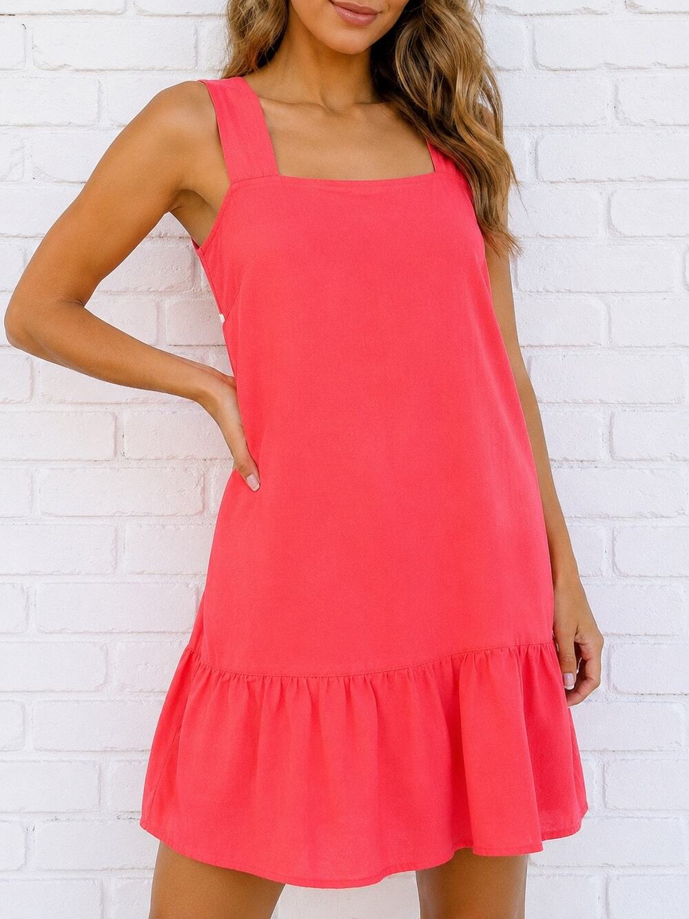 LOFT Womens Small Coral Pink Sleeveless Shift Dress Ruffle Hem Mini Sundress